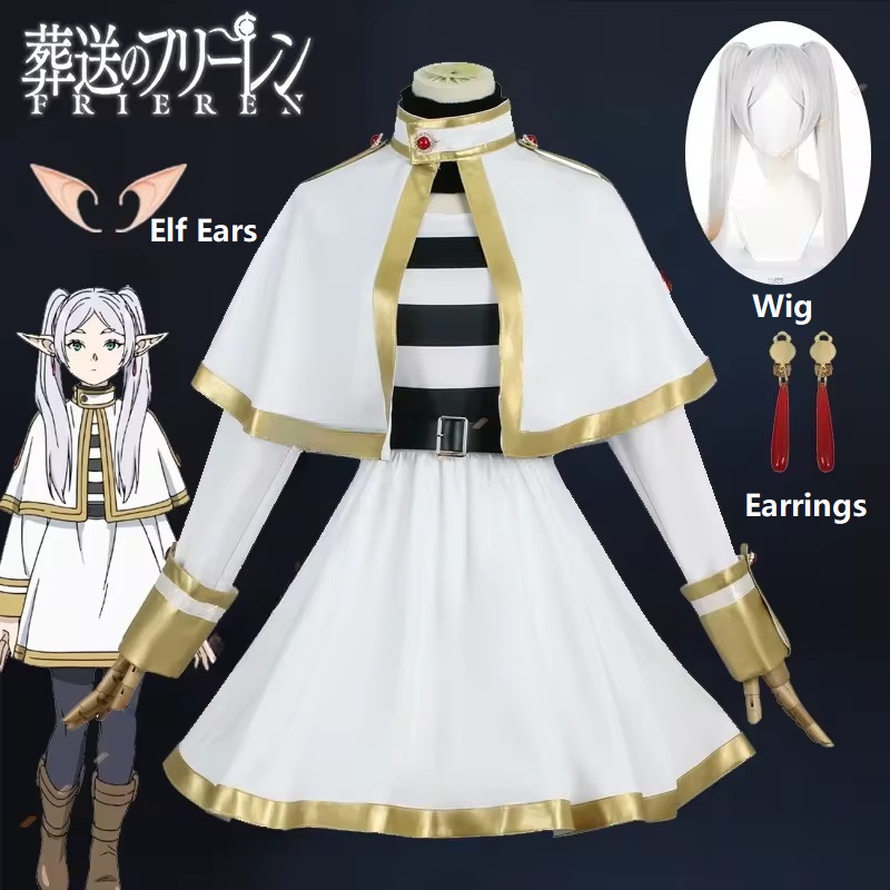 Frieren Anime Merchandise - Sousou No Frieren คอสเพลย์ชุดวิกผมรองเท้าอะนิเมะตัวเลขนักมายากลชุด Elf หูฮาโลวีน
