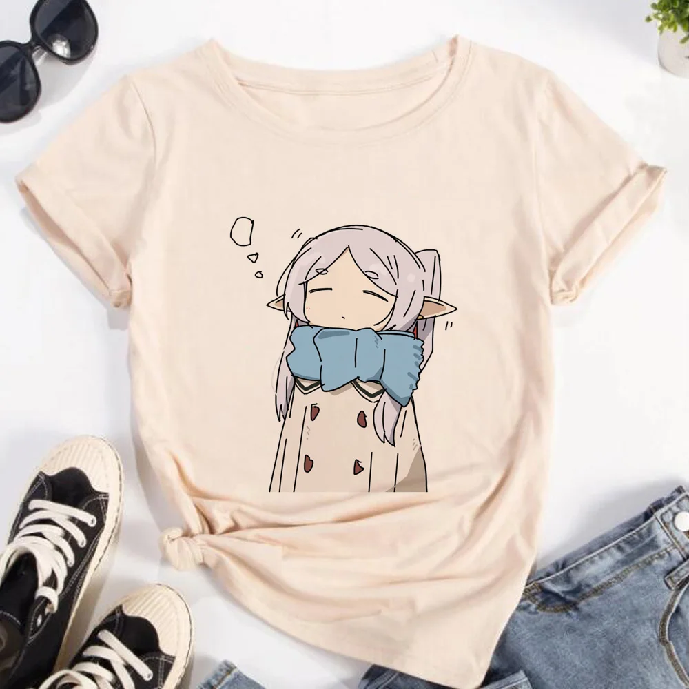 Frieren Anime Merchandise - เสื้อยืดฟรีเรนสำหรับผู้หญิง สไตล์สตรีทแวร์ ลายอนิเมะ ตลกขบขัน เสื้อยืดดีไซน์เนอร์ เสื้อผ้าผู้หญิงแนวฮาราจูกุ